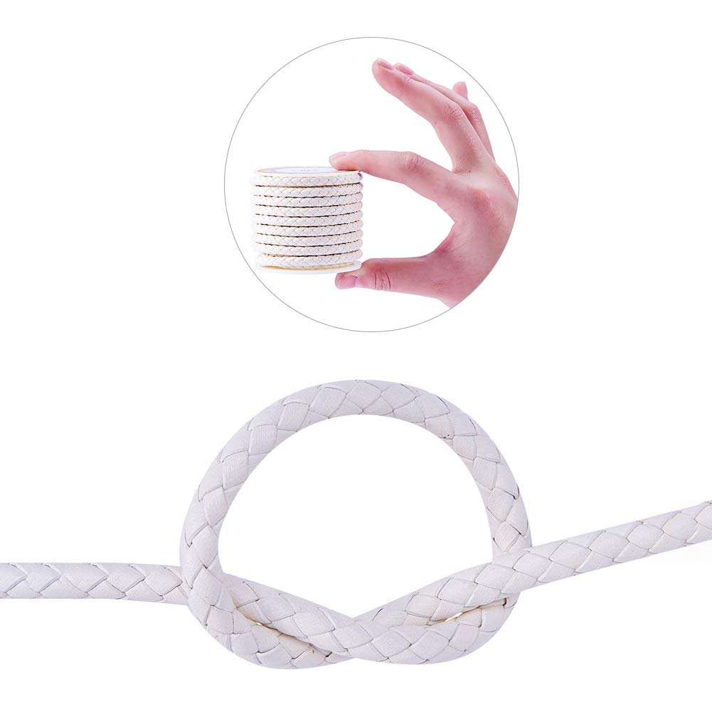 1 Roll JEWELEADER 4 Yards Round Braided Bolo Real Leather Cord 5mm Genuine Cowhide Leather Rope DIY Craft String for Necklace Bracelet Jewelry Making Key Chain Pet Chain White