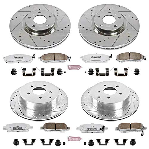 Power Stop Z26 Carbon Fiber Brake Pads with Drilled & Slotted Brake Rotors Kit Front and Rear