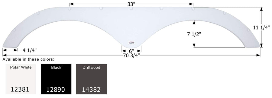 Tandem Axle Fender Skirt ICON 12381 for Heartland - Polar White
