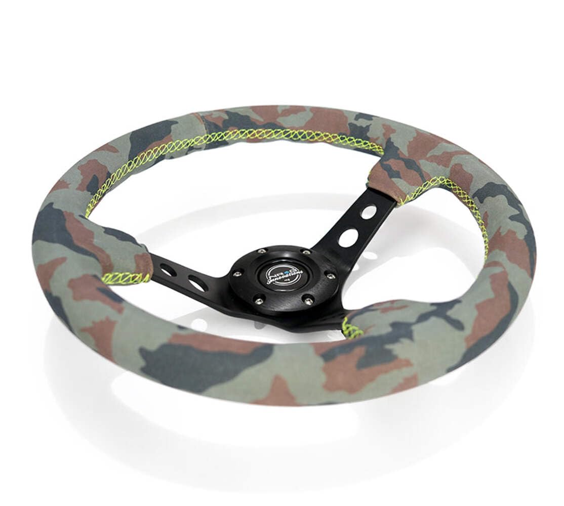 NRG Innovations New Reinforced Deep Dish Steering Wheel RST-006MB-S-CAMO + U.S. Performance Lab Air Freshener