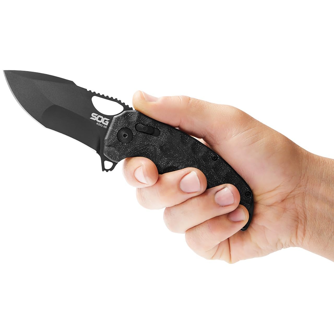 SOG Quick-Opening Kiku Ambidextrous Pocket Folding Knife with Linen Micarta Handle | CTS XHP Steel, XR Lock, Blackout