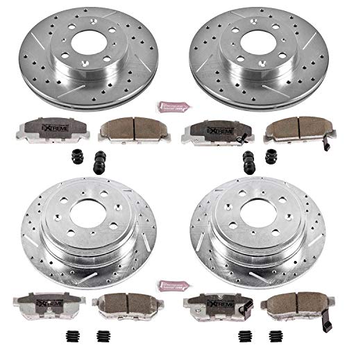 Power Stop Z26 K399-26 Front and Rear Carbon Fiber Brake Pads with Drilled & Slotted Brake Rotors Kit For Honda CRX 1989 [Model Specific]