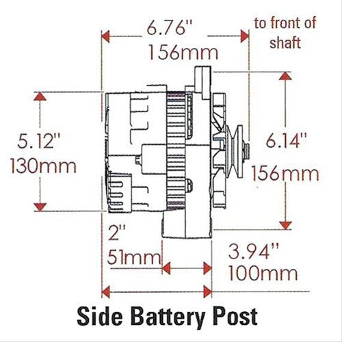 Alt GM CS130 Powermaster Black 140A 6 grv Pulley Str MTG 6.14" Side BAT Post 1-Wire or OE Hookup