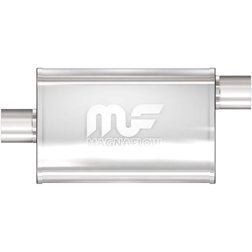 Performance MagnaFlow Exhaust Muffler 14326: 2.5"/2.5" Inlet/Outlet, 4x9x14" Oval, Stainless Steel, Brushed Finish