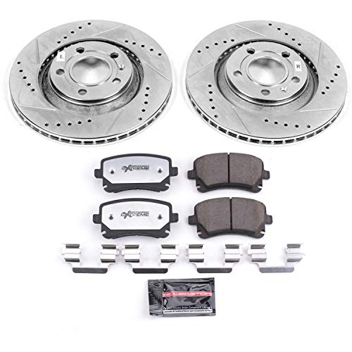 Power Stop K4564-26 Z26 Carbon Fiber Brake Pads Rear with Drilled & Slotted Brake Rotors Kit For Audi S4 2004-2009 [Model Specific]