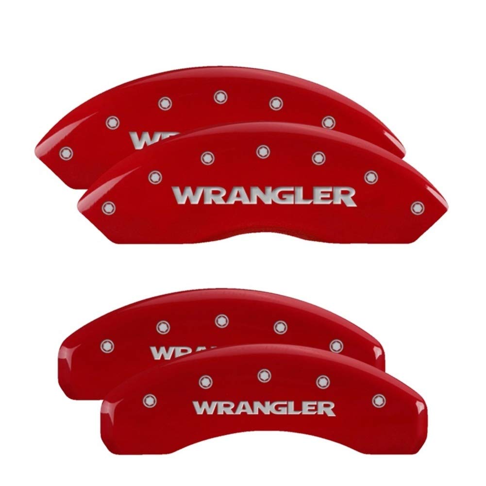 Brake Caliper Covers MGP Compatible with 2018-2025 Jeep Wrangler, 2022 Jeep Wrangler Unlimited (Requires 17"+ Wheels, BRY Brake Code, Solid Rear Rotor) - Engraved WRANGLER Logo (Set of 4)
