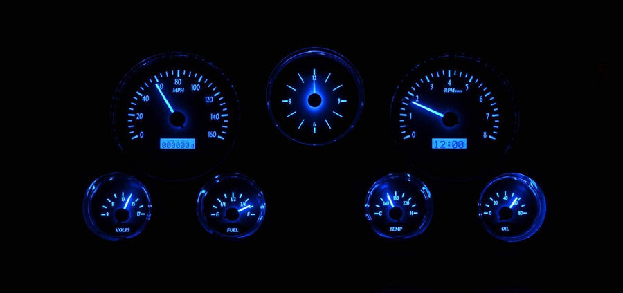 Dakota Digital Analog Dash Gauge & Clock 67 - 72 Chevy Pickup Truck Silver Alloy Blue VHX-67C-PA-S-B