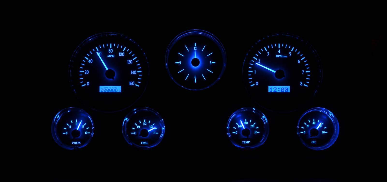Dakota Digital Analog Dash Gauge & Clock 67 - 72 Chevy Pickup Truck Silver Alloy Blue VHX-67C-PA-S-B