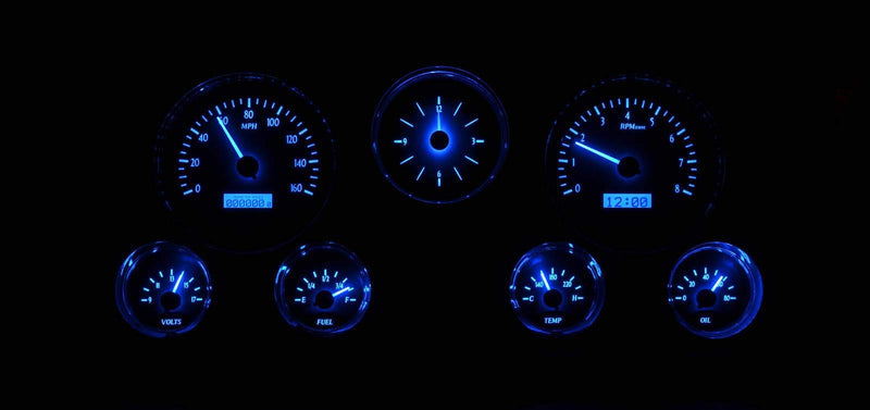 Dakota Digital Analog Dash Gauge & Clock 67 - 72 Chevy Pickup Truck Silver Alloy Blue VHX-67C-PA-S-B