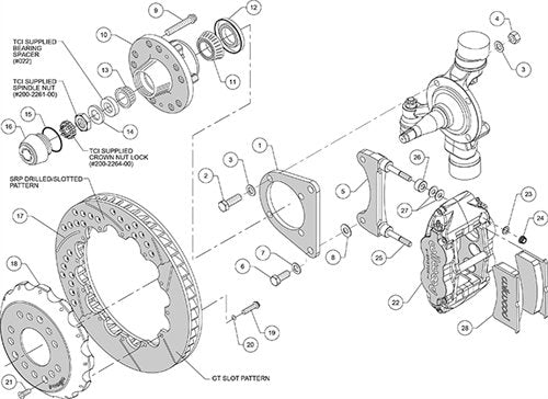 Front Hub Kit FNSL6R, 12.88", Drill, Red
