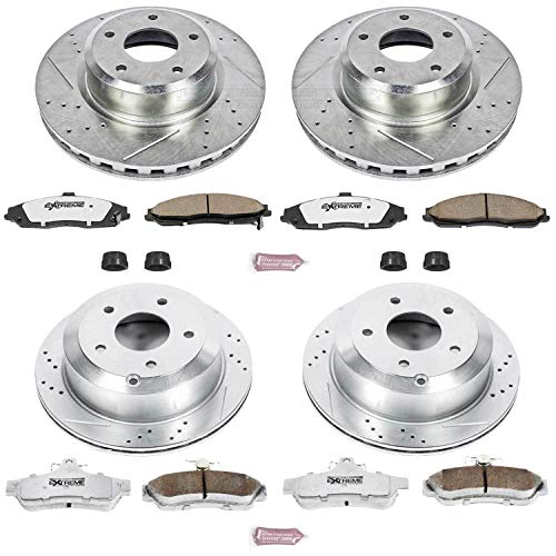 Power Stop K2893-26 Z26 Carbon Fiber Brake Pads Front and Rear with Drilled & Slotted Brake Rotors Kit For Pontiac GTO 2005-2006 [Model Specific]