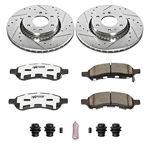 Power Stop K2059-26 Z26 Carbon Fiber Brake Pads Front with Drilled & Slotted Brake Rotors Kit For Buick Rainier, Chevy Trailblazer, Chevy Trailblazer, GMC Envoy, GMC Envoy, Saab 9-7x [Model Specific]