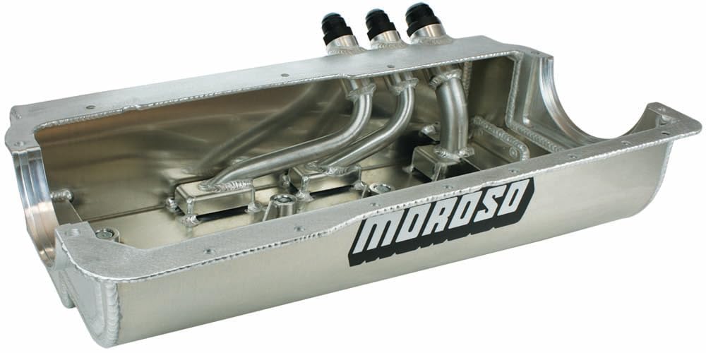 Aluminum Dry Sump Oil Pan Moroso 21621, Ford 351W, Dirt Late Model Type Chassis, 3 Pick ups