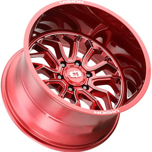 402 RIOT Vision Custom Wheel - 20x10, -25 Offset, 6x139.7 Bolt Pattern, 106.2mm Hub - Gloss Red with Milled Accents Rim