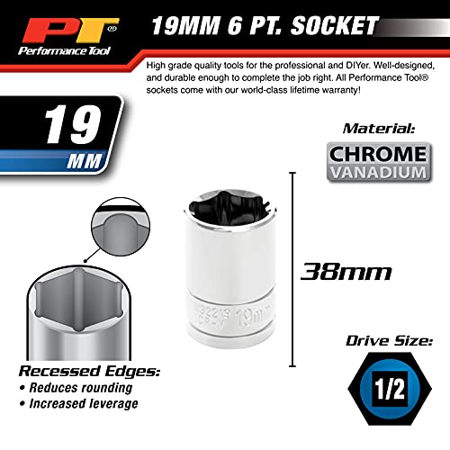 W32219 Performance Tool 1/2 Drive 19mm 6Point Socket, 1 Pack