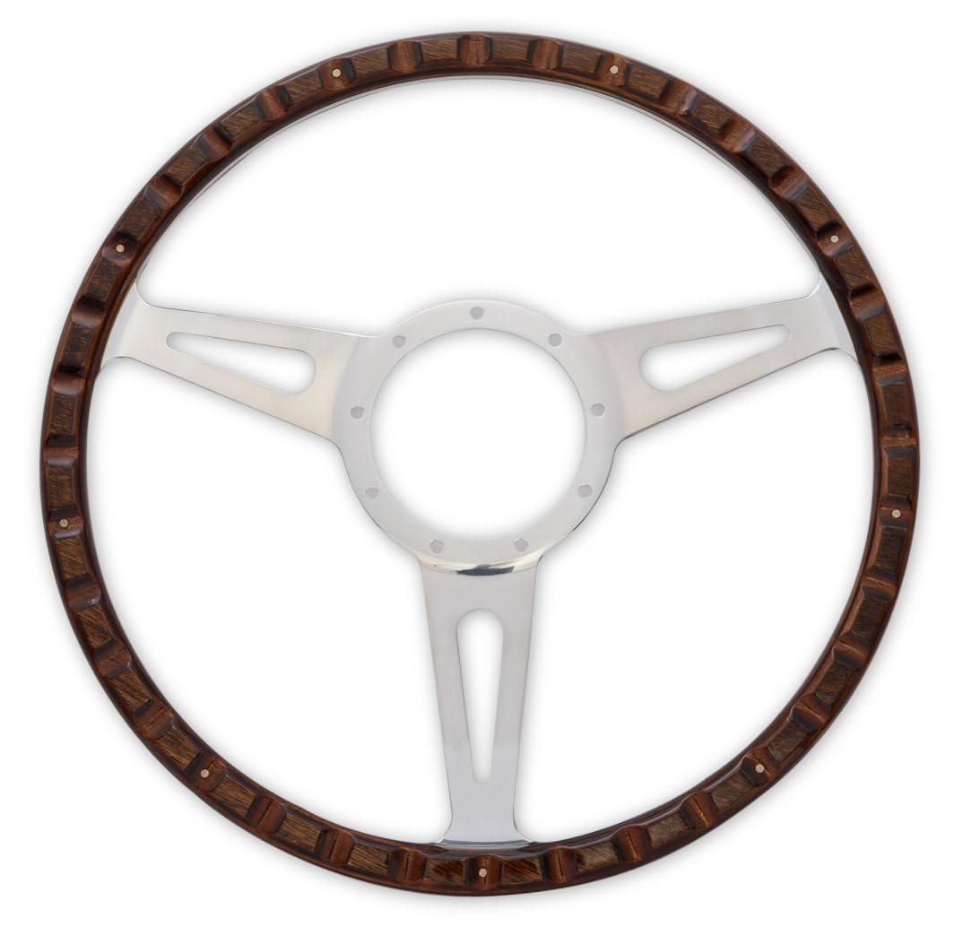 Corso Feroce Scott Drake GT350 Style 9 Hole Genuine Wood & Aluminum 15" Steering Wheel, Compatible with 1965-1973 Ford Mustang, Model S1MS-3600-WG