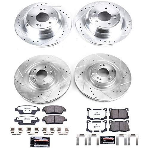 Power Stop K7386-26 Z26 Carbon Fiber Brake Pads Front and Rear with Drilled & Slotted Brake Rotors Kit For Hyundai Genesis 2015-2016 [Model Specific]