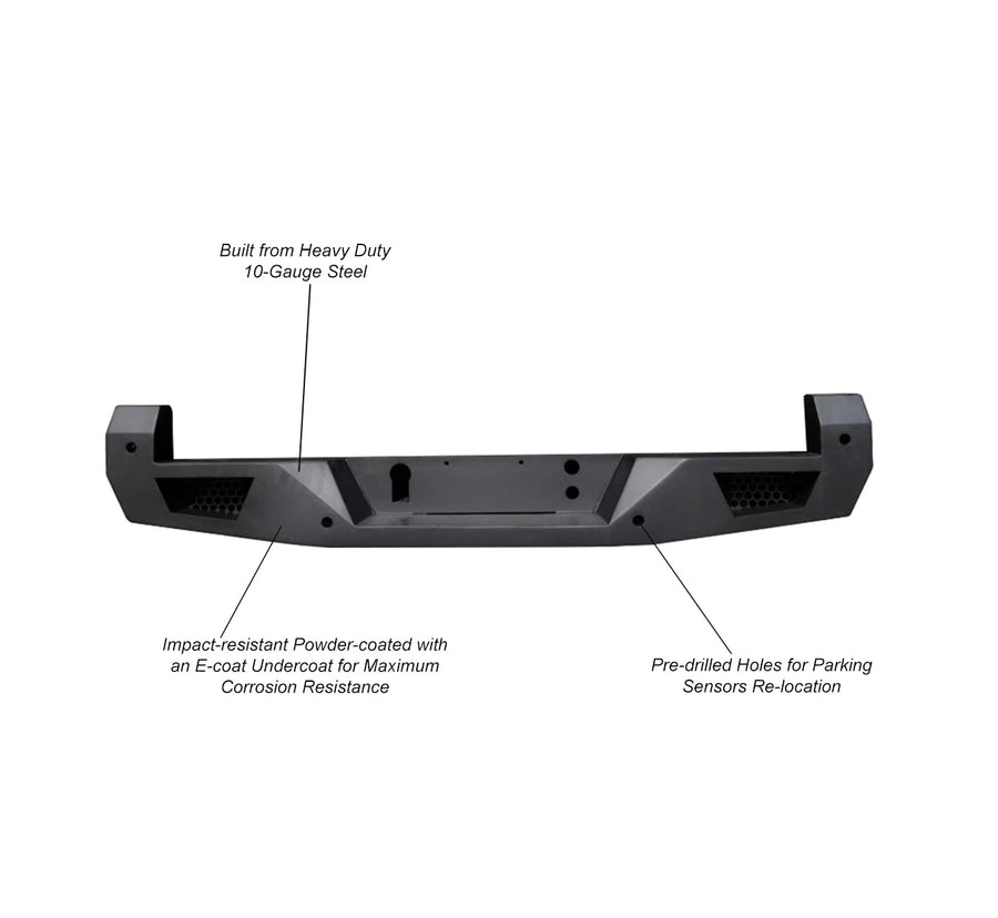 Heavy Duty Black Horse Armour Rear Bumper Matte Black Compatible with 2016-2023 Toyota Tacoma (Excludes models with Rear Cross Traffic Alert)-ARB-TA16