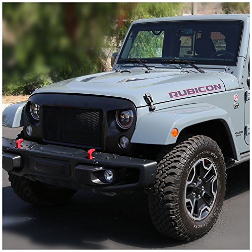 Spec-D Tuning 7" Round Black Halo Led Projector Headlight red Rim Strip Jeep Land Rover Head Light Assembly