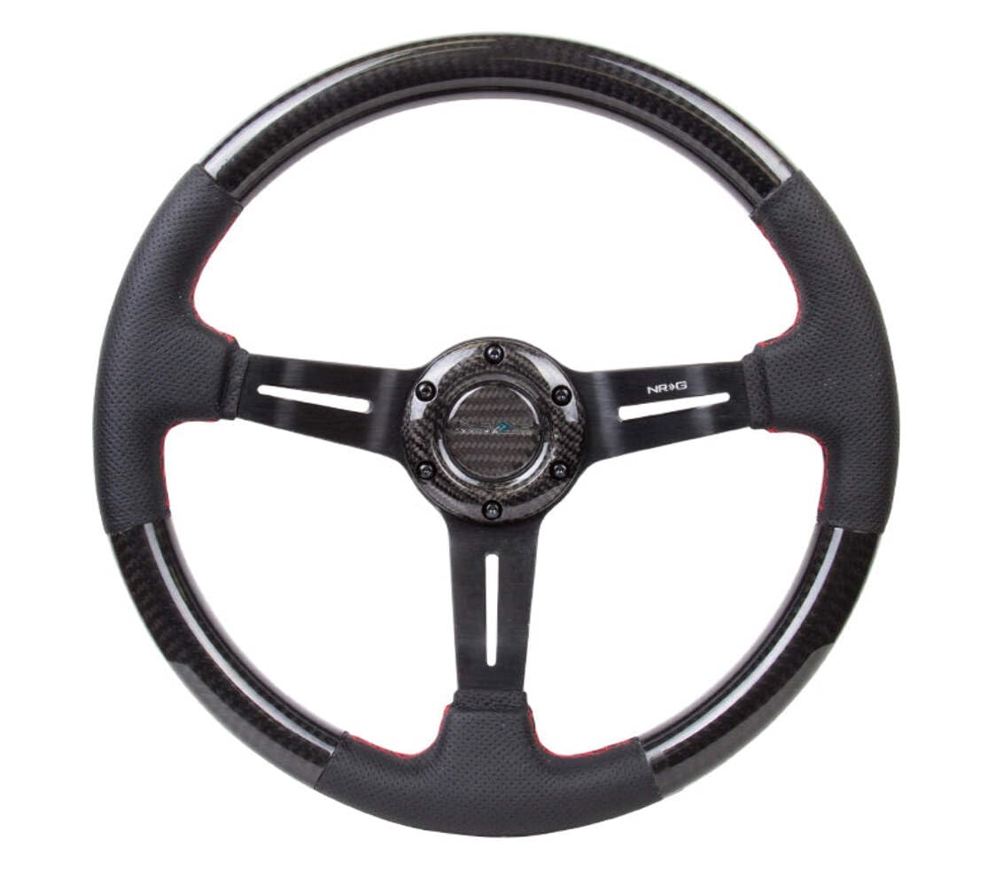 NRG Innovations Carbon Fiber NRG-ST-010CFRS Steering Wheel 1.5" Deep Dish, Leather Wrapped, 6 X 70 PCD, Black Anodized