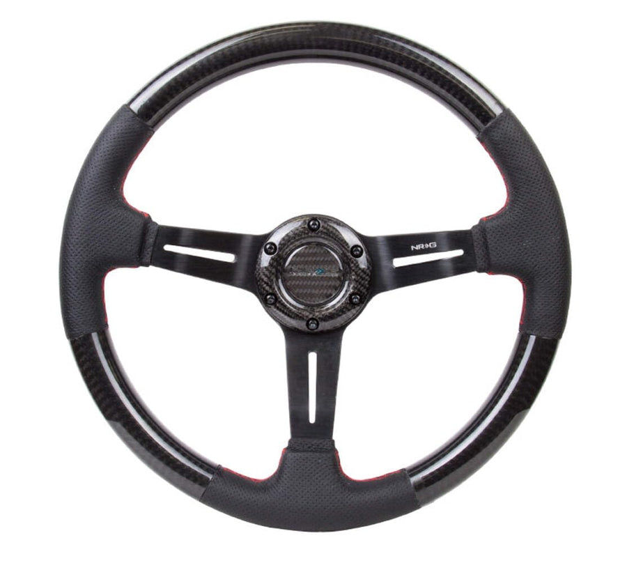 NRG Innovations Carbon Fiber NRG-ST-010CFRS Steering Wheel 1.5" Deep Dish, Leather Wrapped, 6 X 70 PCD, Black Anodized