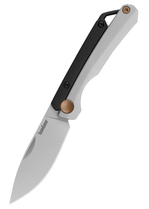 Kershaw Folding Pocket Knife Esteem, 2.5 inch Bead Blasted Stainless Steel Blade, Black and Silver Handle with Bronze Detents, Nail Nick, Pocketclip