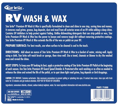RV Wash & Wax STAR BRITE - Concentrated Cleaner - Cleans & Shines in One Easy Step + Repels Future Stains & Protects from UV Damage 128 Oz (71500)