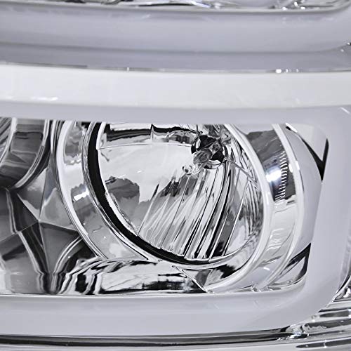 Chrome LED Tube Projector Headlights SPEC-D TUNING Compatible with 2007-2013 Chevy Silverado 1500, 2007-2014 Chevy Silverado 2500 HD 3500 HD, Left + Right Pair Headlamps Assembly