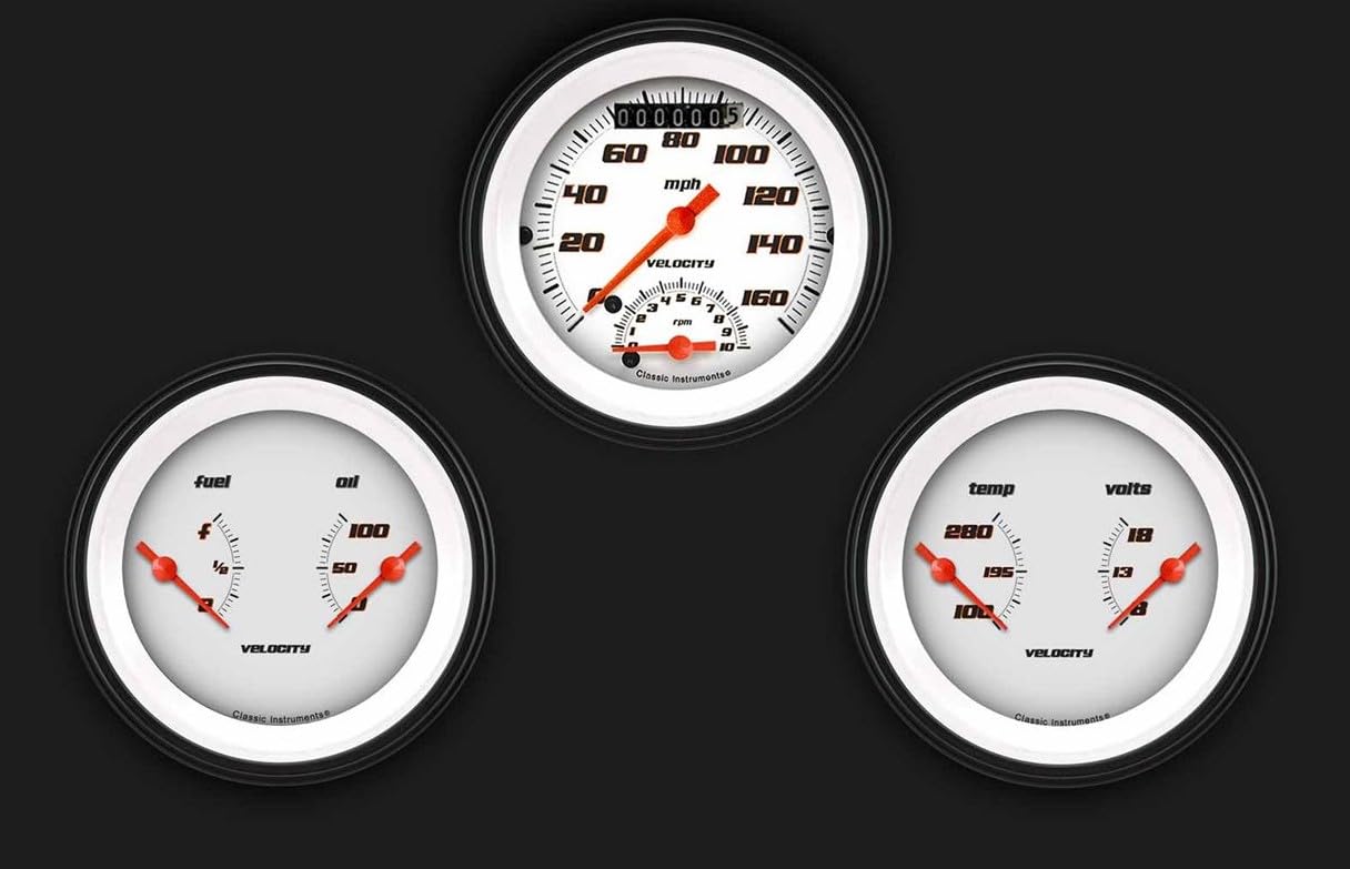 Velocity White Classic Instruments VS34WBLF Three Gauge Set