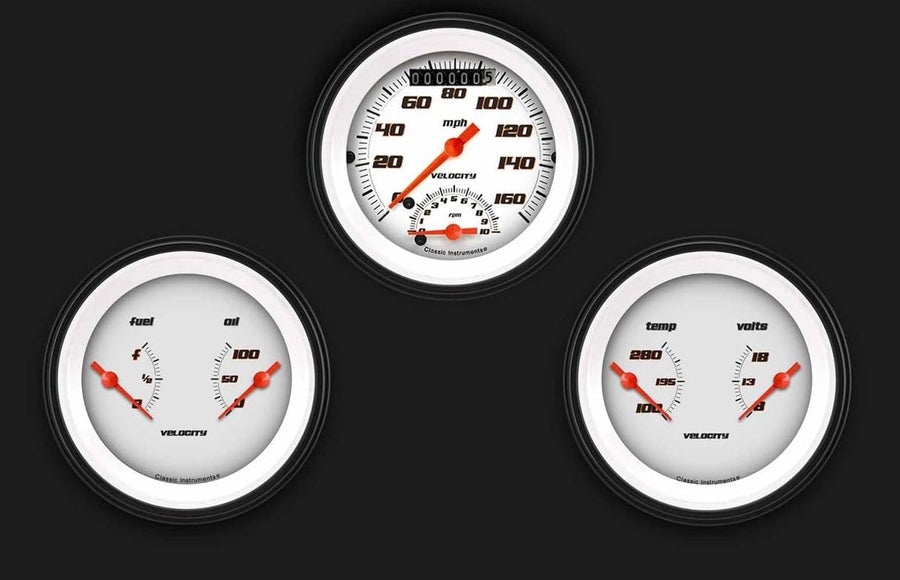 Velocity White Classic Instruments VS34WBLF Three Gauge Set