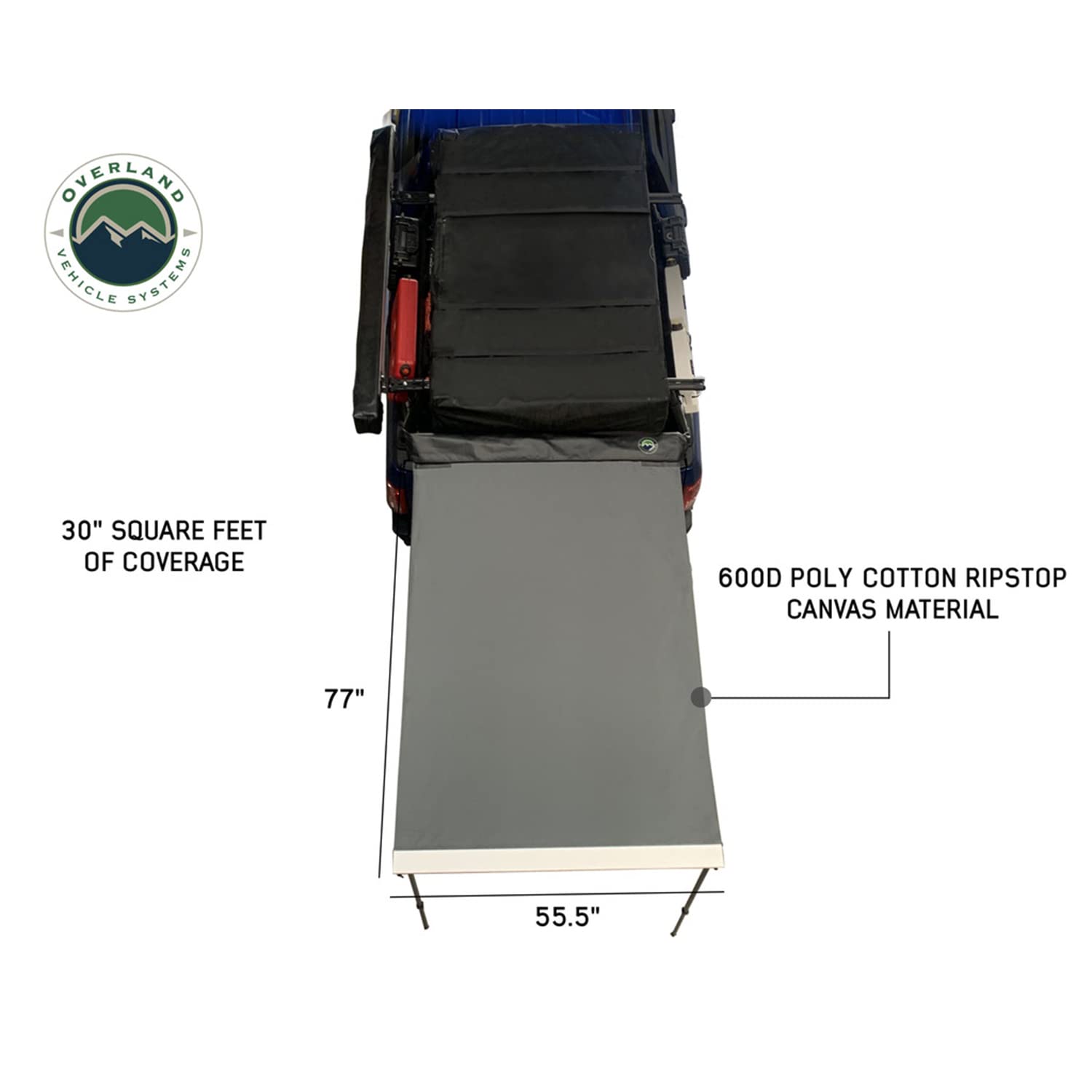 HD Nomadic 1.3 - Overland Vehicle Systems Awning, 4.5' Long, Grey Body, Green Trim & Black Travel Cover
