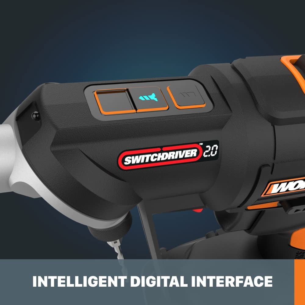 Worx 20V Nitro SwitchDriver 2.0, 2-in-1 Brushless Cordless Drill Driver, Dual 1/4" Chucks, Compact Cordless Drill with Digital Torque Setting - WX177L.9 (Tool Only), Black Orange