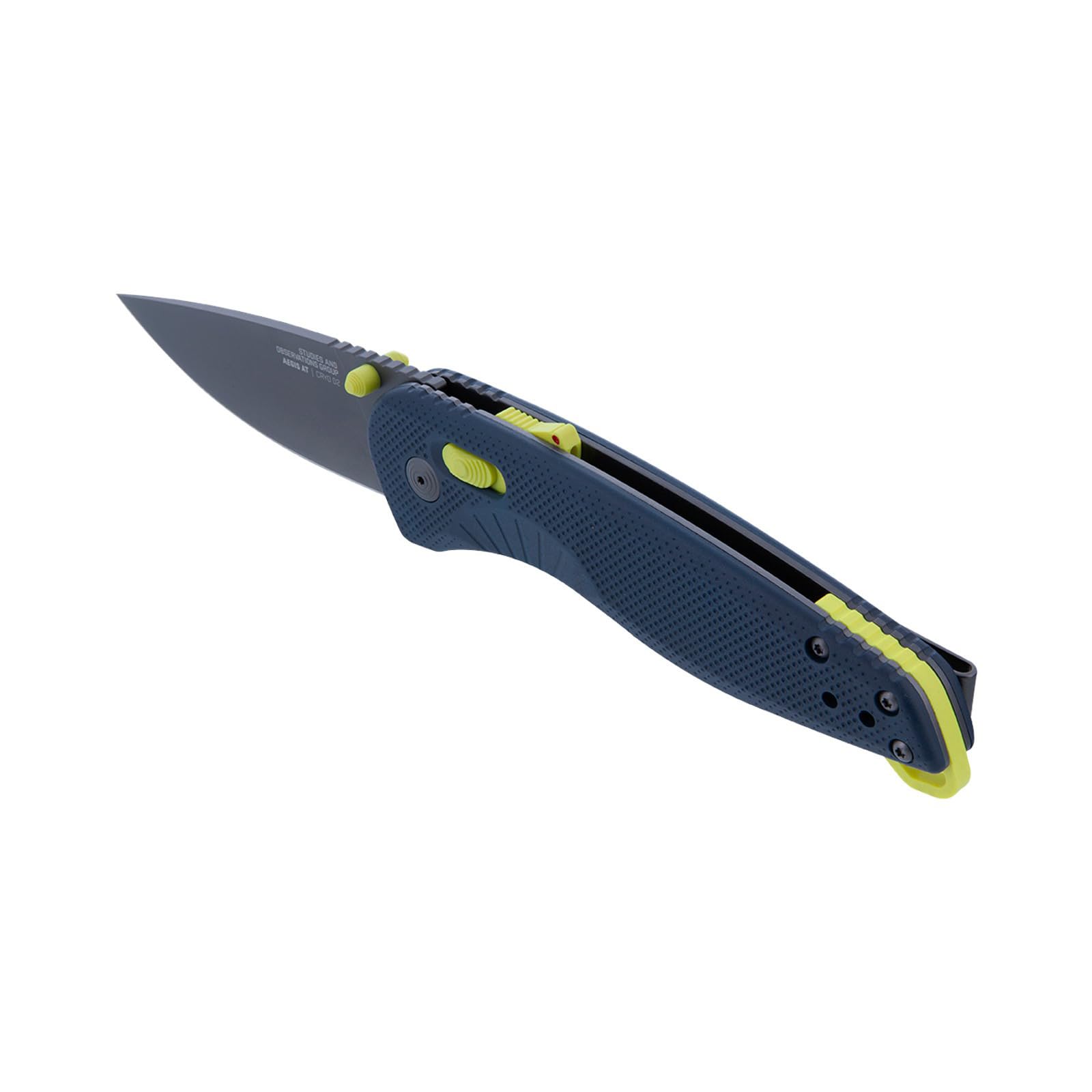 SOG Aegis AT Folding Knives Ambidextrous Outdoor Pocket Easy to Carry | CRYO D2 Stainless Steel Blade | AT-XR Lock, Indigo/Acid