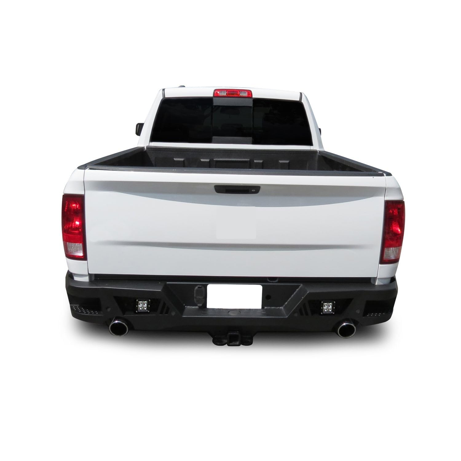 Heavy Duty Black Horse Armour Rear Bumper Black w/set of 4in cube lights Compatible with 09-10 Dodge Ram 1500|11-18 Ram 1500|19-24 Ram 1500 Classic|10 Dodge Ram 2500/3500|11-24 Ram 2500/3500
