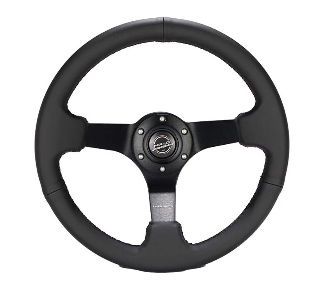 NRG Innovations Reinforced NRG-RST-033BK-R Steering Wheel 330mm Sport Leather Racing (3" Deep), Comfort Grip, 4mm Matte Black Spoke with Criss Cross Stitching