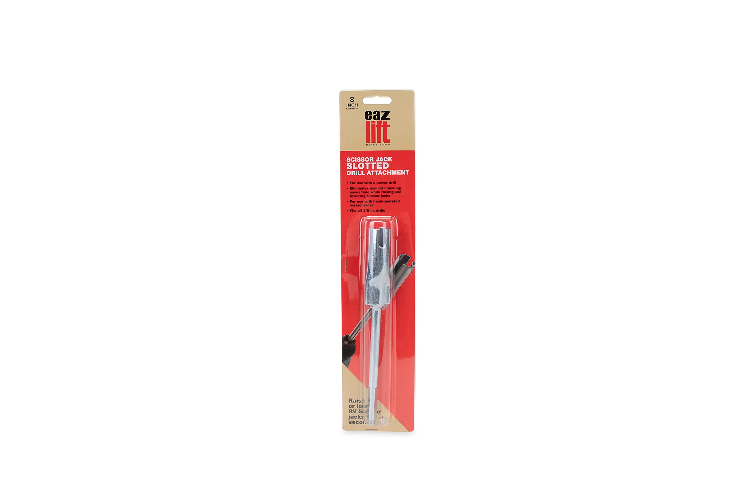Eaz-Lift Camco Scissor Jack Slotted Drill Attachment - Eliminate Manual Cranking - 8-inch Drill Attachment For Trailer (48862), Gray
