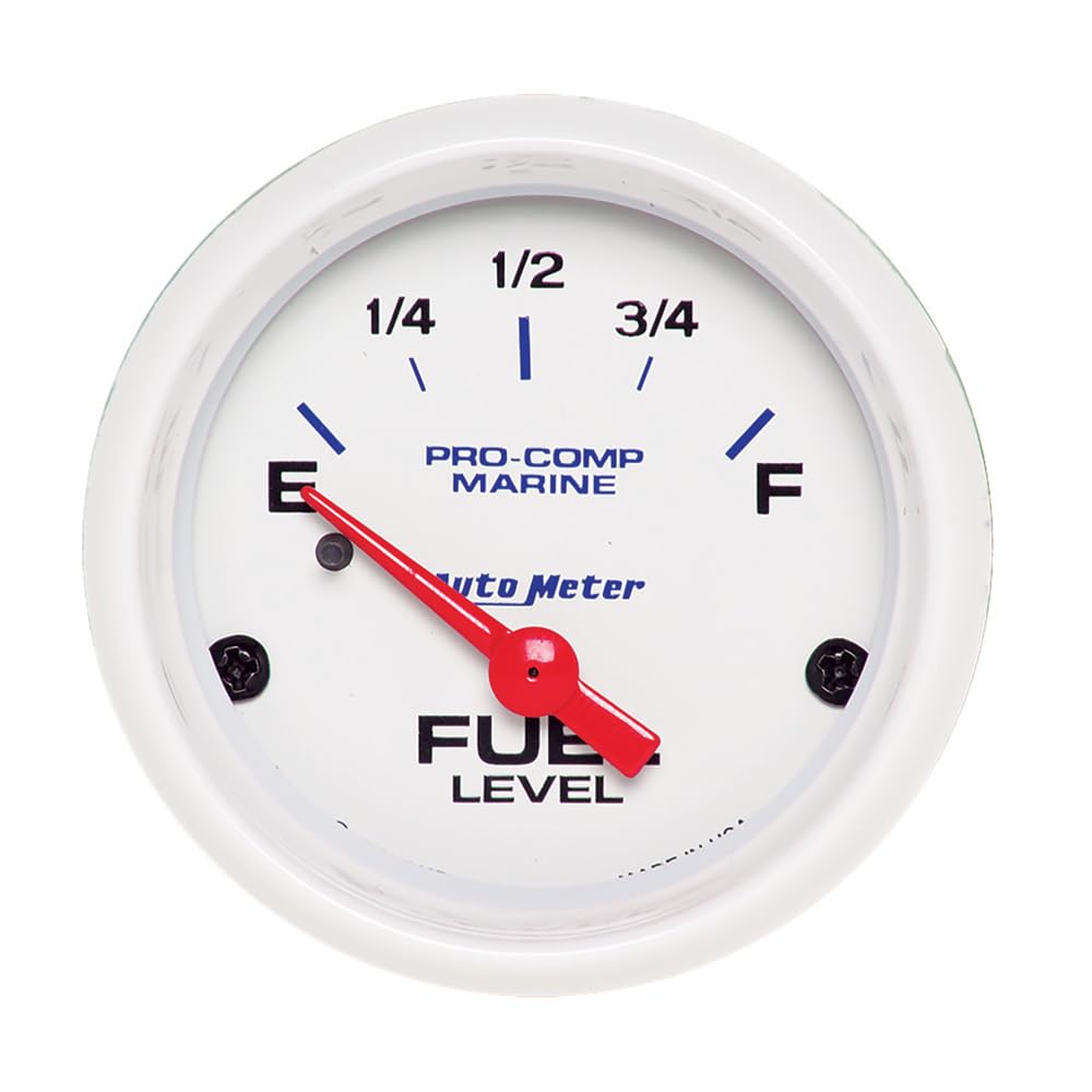 Autometer Fuel Level Gauge, 240-33 ohm Air Core Marine, Electric, Analog, Short Sweep, 2-1/16 in Diameter, White Face, Each