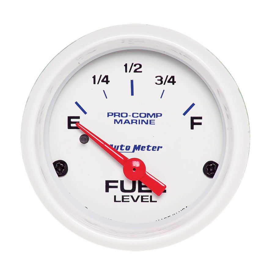 Autometer Fuel Level Gauge, 240-33 ohm Air Core Marine, Electric, Analog, Short Sweep, 2-1/16 in Diameter, White Face, Each