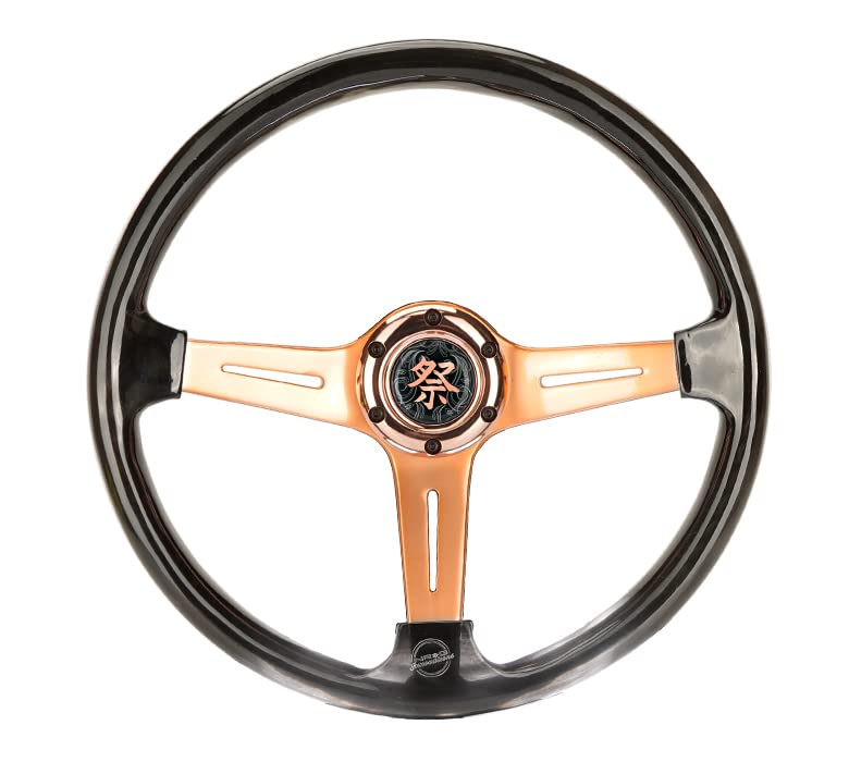 NRG Innovations Reinforced Steering Wheel NRG-RST-027GD-SM 350mm 2" Deep Dish Clear Acrylic in Smoke and Rose Gold Spoke Finish with Slits