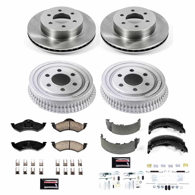 Power Stop Autospecialty KOE15072DK Front and Rear Replacement Brake Kit-OE Brake Drums & Ceramic Brake Pads For Dodge Dakota 2000-2002 [Model Specific]