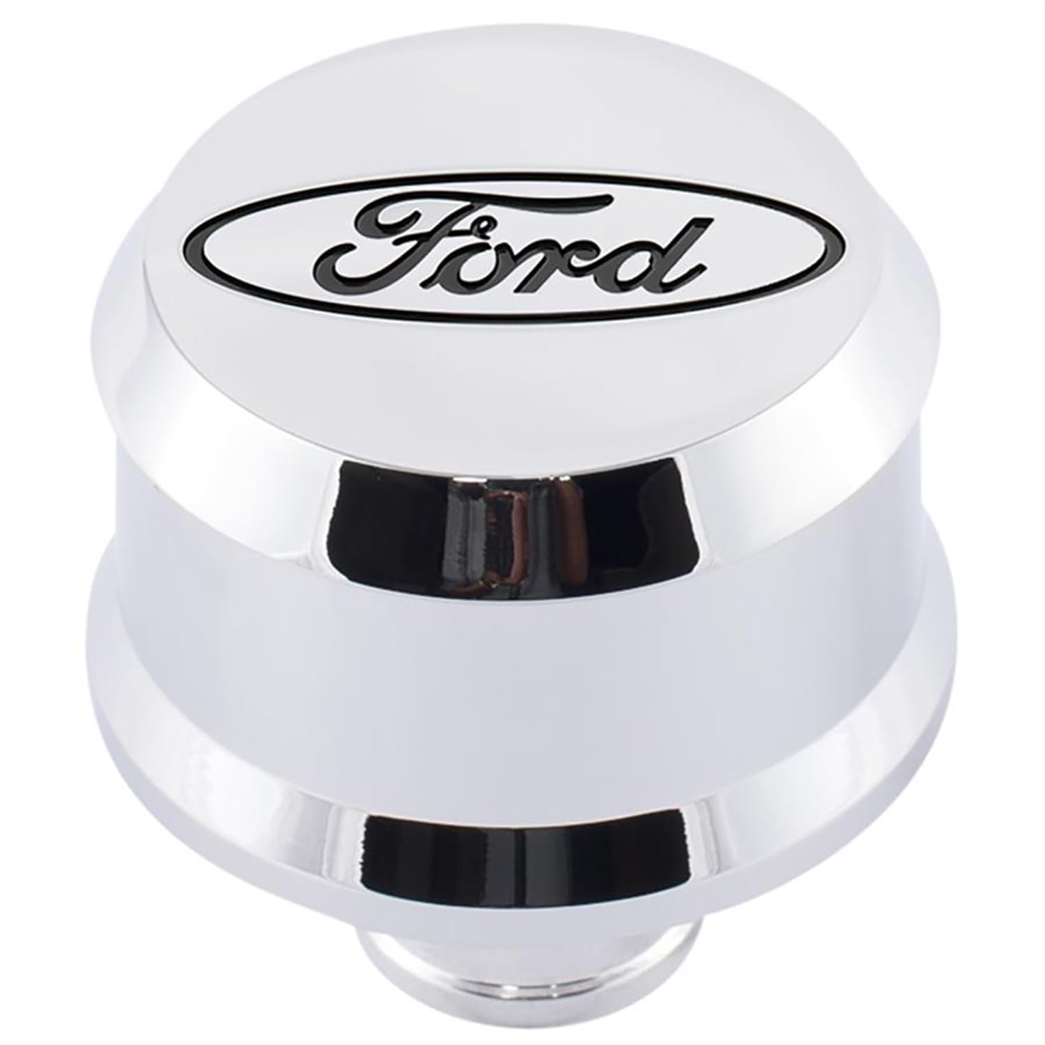 302-439 Ford Breather - Slant-Edge - Push-in - Round - 1-1/4 in Hole - Recessed Oval Logo - Aluminum - Chrome - Each