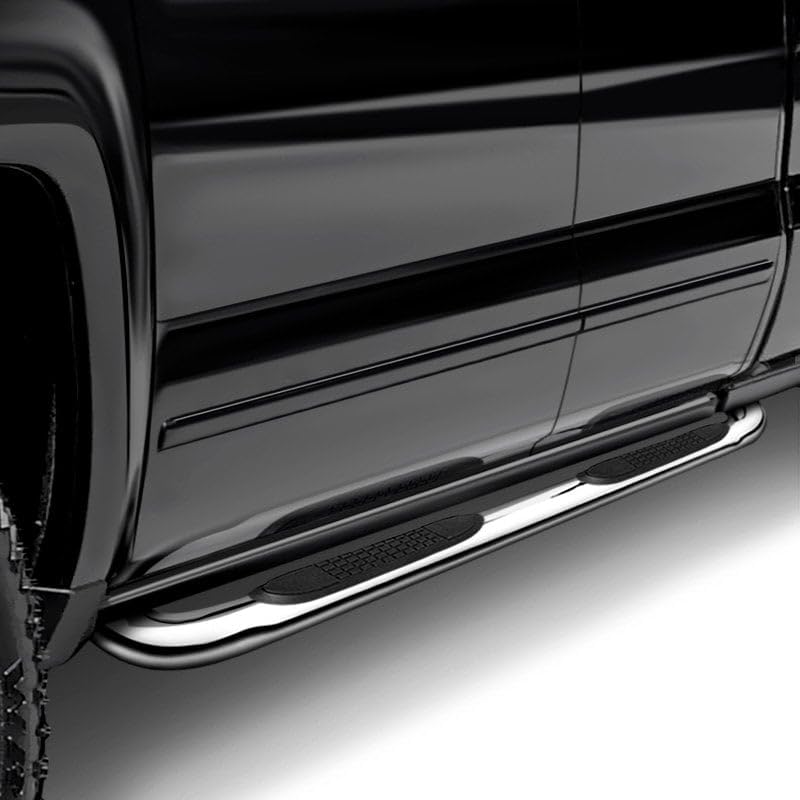 TrailFX 3 Inch Round Tube Side Steps Nerf Bar Polished Stainless Steel Fits 2004-2012 Chevrolet Colorado Crew Cab with Step Pads Frame Body Mount Bolts TrailFX 1110134041