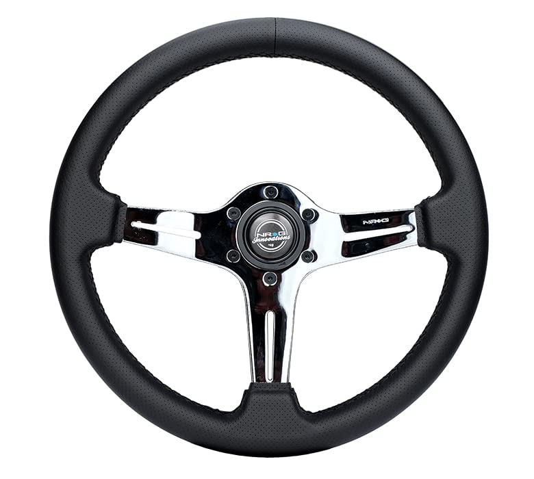 NRG Innovations Light Weight Gaming Steering Wheel: NRG-ST-018CH-PR Blitz- Made with Perforated Leather, Light Weight Composits and Chrome Spoke with Slits