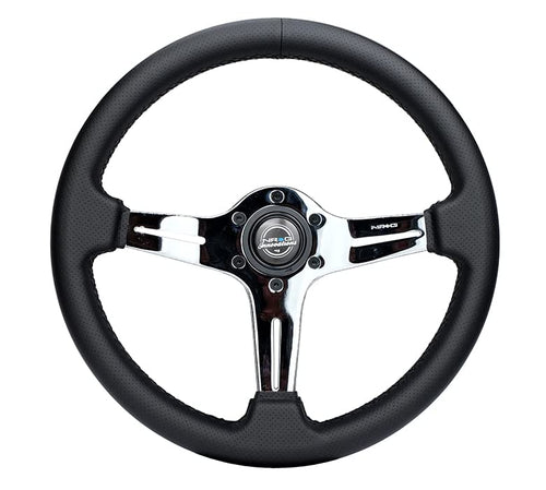 NRG Innovations Light Weight Gaming Steering Wheel: NRG-ST-018CH-PR Blitz- Made with Perforated Leather, Light Weight Composits and Chrome Spoke with Slits