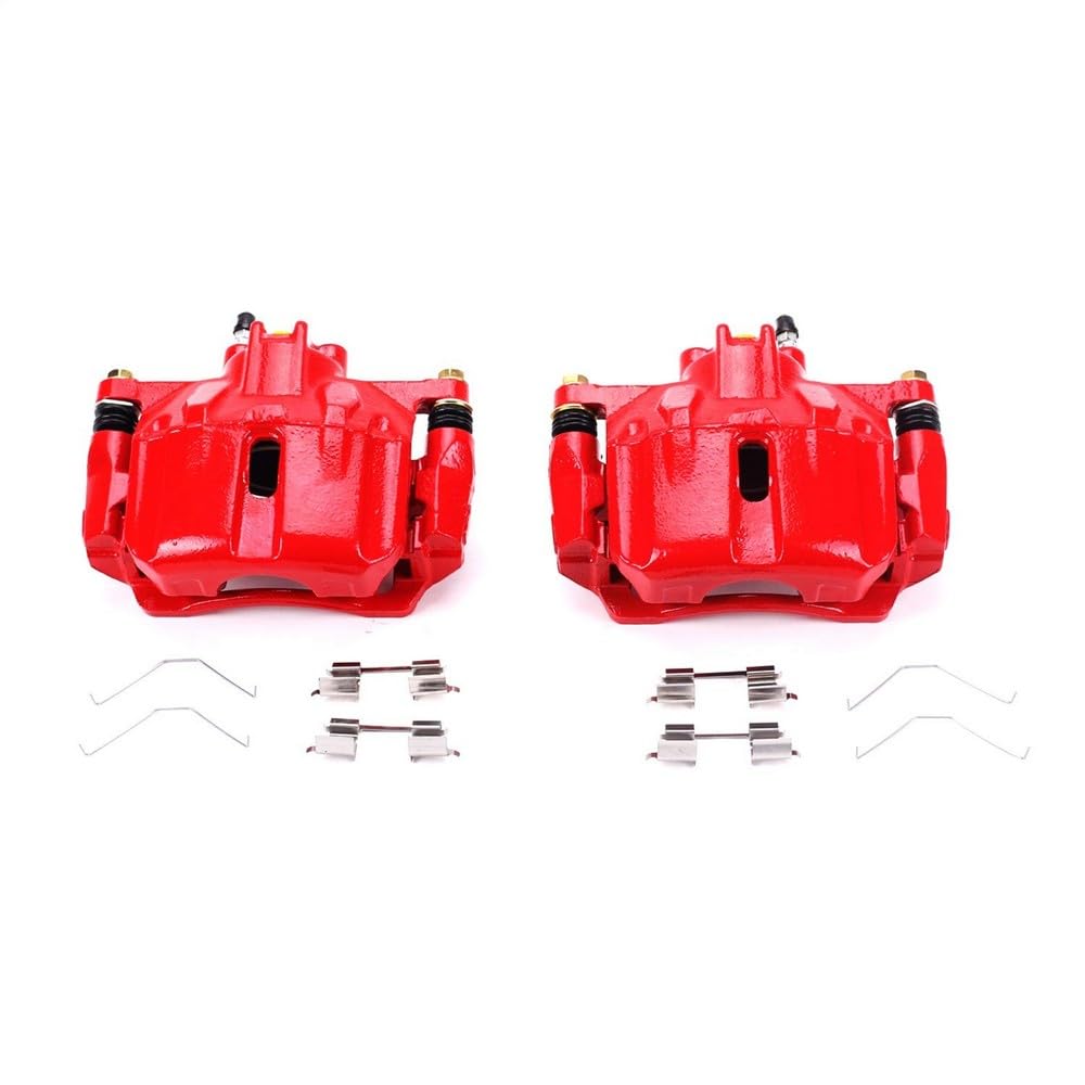 Power Stop S6764 Front Pair of High-Temp Red Powder Coated Calipers For Honda Civic 2012-2015 [Model Specific]