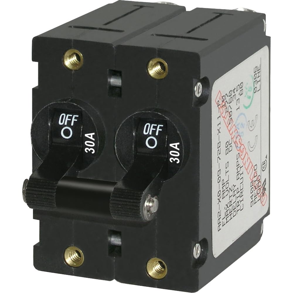 A-Series Blue Sea Systems Black Toggle Circuit Breaker, Double Pole, 30A