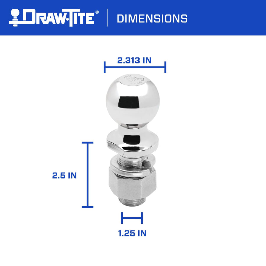 Trailer Hitch Ball Draw-Tite 63864, 2-5/16 in. Diameter, 25,000 lbs. Capacity, 1-1/4 in. Shank Dia, 2-1/2 in. Shank Length, Chrome