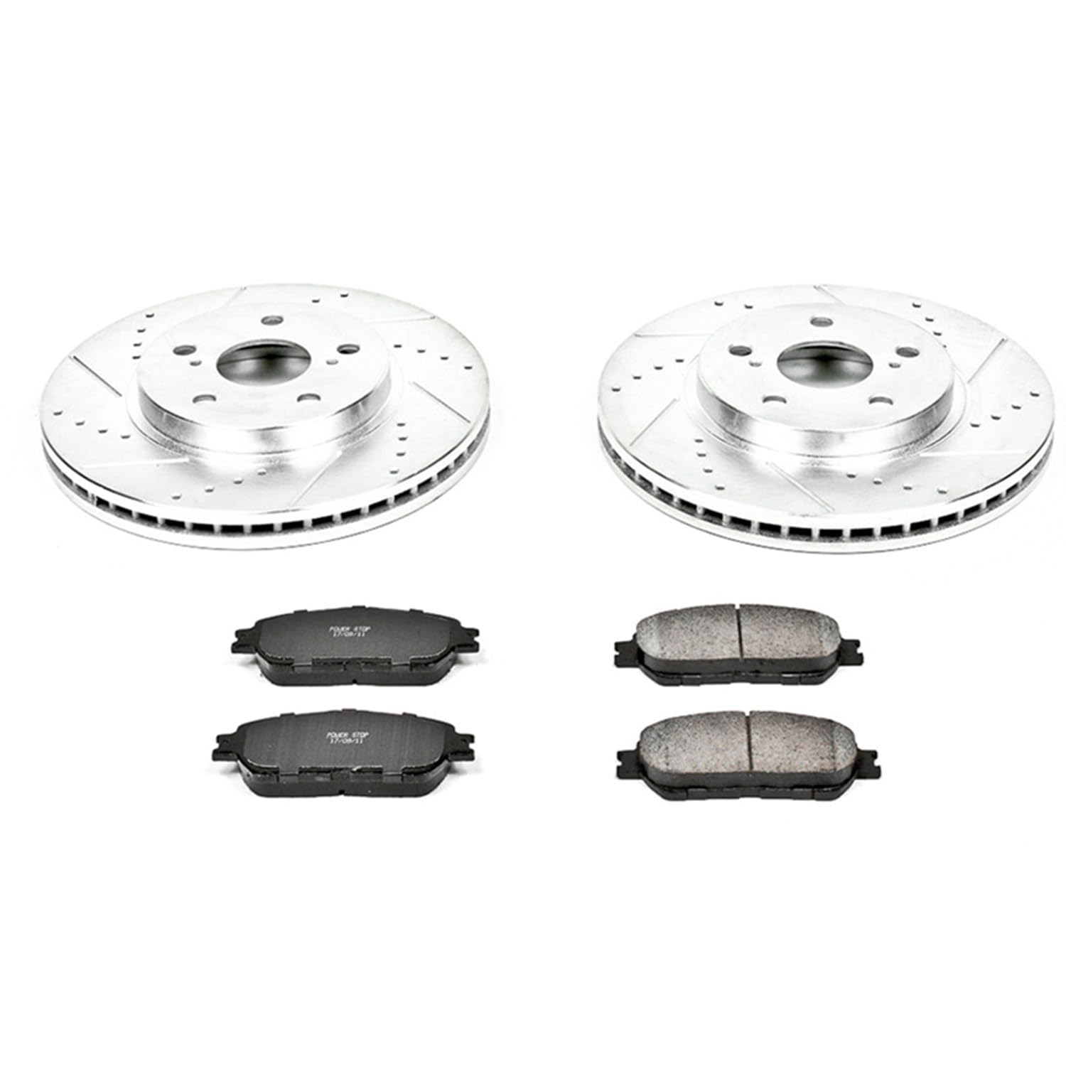 Power Stop K5438 Z23 Carbon Fiber Brake Pads with Drilled & Slotted Brake Rotors Kit For Toyota Avalon, Toyota Camry, Toyota Sienna, Toyota Solara [Model Specific]