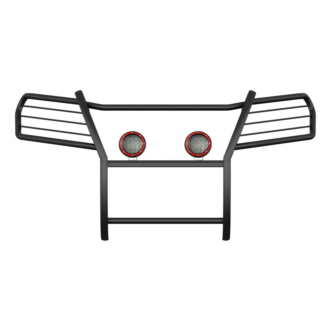 Bumper Guard Black Horse Grille brush Modular Come With Pair of 5.3" Dia.LED Lights with Red Trim Rings Compatible with 2016-2019 Honda Ridgeline-17H01MA-PLFR