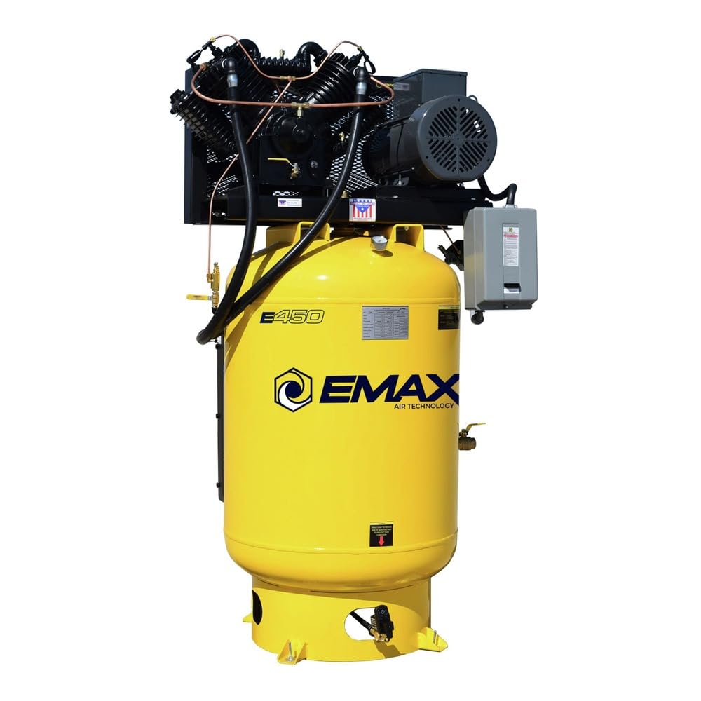 EMAX 10 HP ESP10V120V1 120 Gallon 2 Stage Single Phase Industrial V4 Pressure Lubricated Pump 38CFM@100 PSI Plus Patented Silent Air Compressor